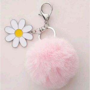Daisy Charm and Pom Pom Keychain
